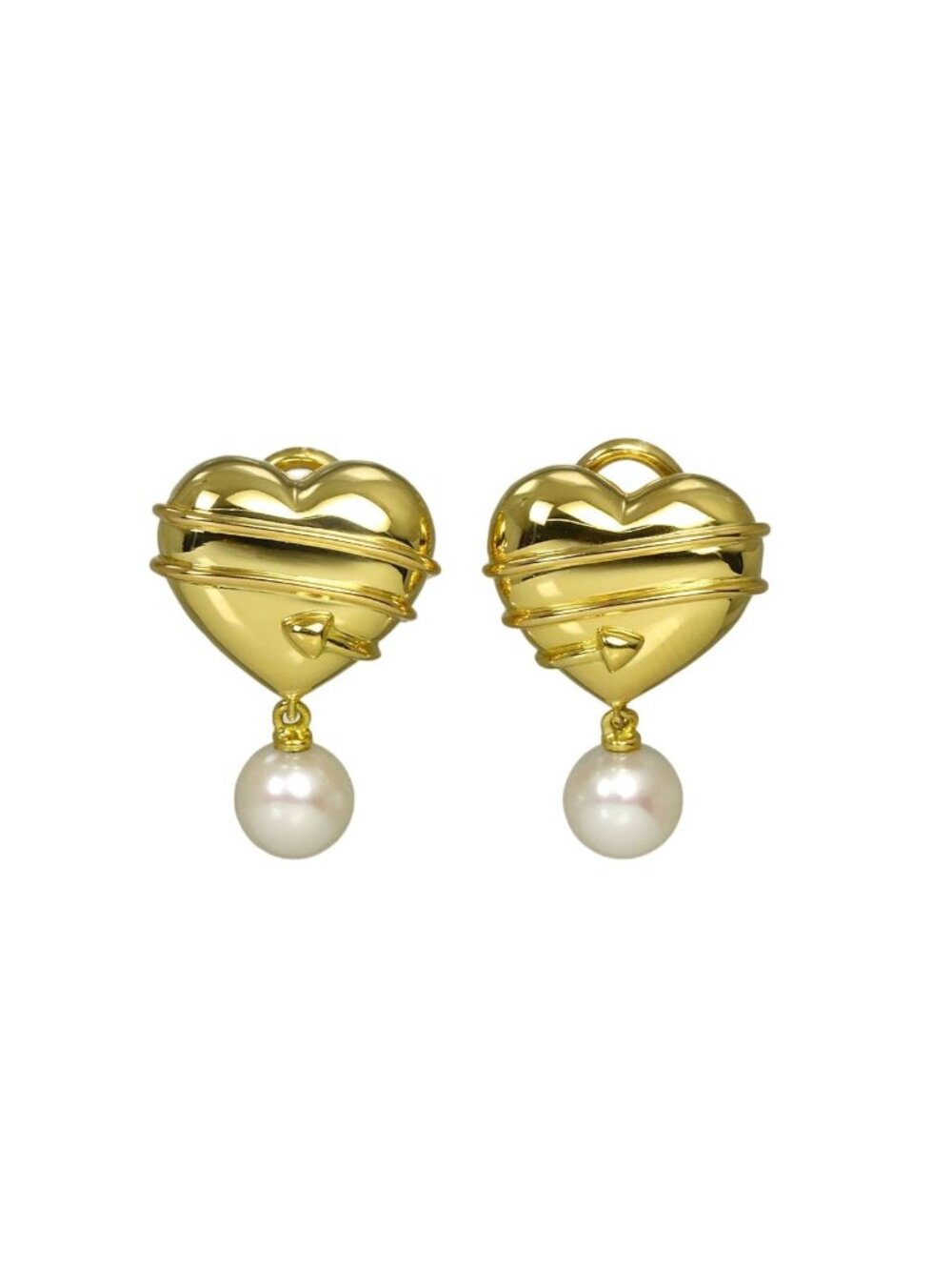 Tiffany & Co Heart & Arrow Akoya Pearl 6.6 Earrings 18k Yellow Gold 750 Clip-On